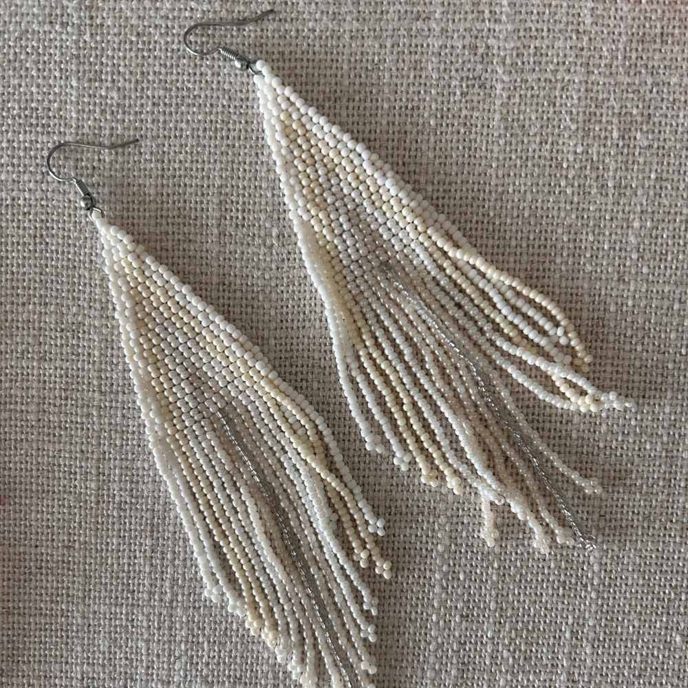 Free people seed bead boho white earrings
